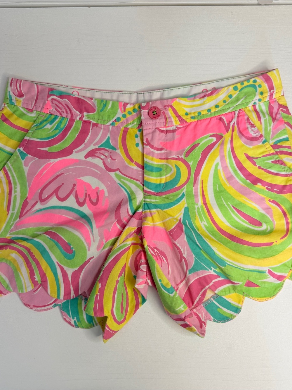 Lilly Pulitzer Neon Swirl Scalloped Hem High-Waist Shorts
